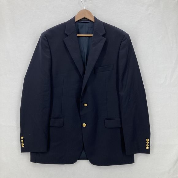 Lauren Ralph Lauren Blazer Mens 42R Navy Wool Blend Gold Buttons Two Button - Picture 1 of 16